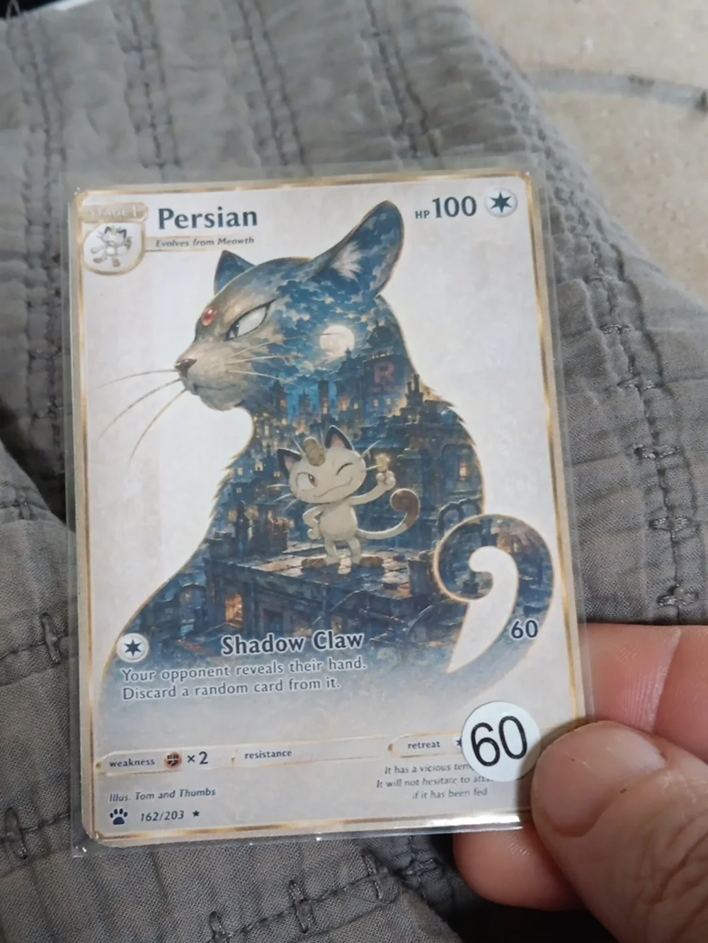 Pokémon Persian Trading Card – Blue and Cream Artwork